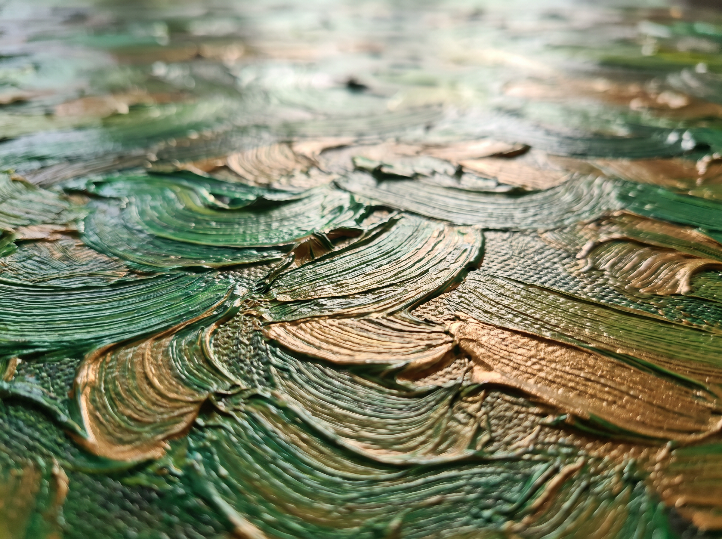 Close-up of the oil paint texture and brushwork on Andrew Gifford's painting